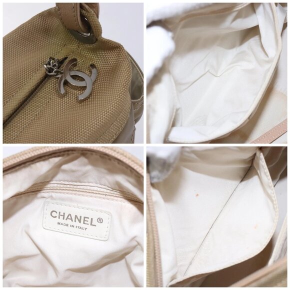 CHANEL Paris Biarritz Shoulder Bag Coated Canvas Beige Silver CC Auth BA4004 - Picture 15 of 15